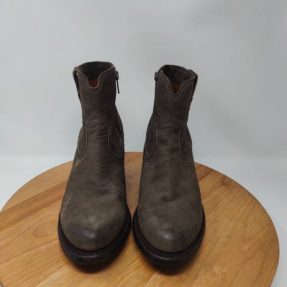 Frye Lillian Western Bootie- Womens- Size 7.5 B- Gray- Leather- Ankle Boots - Picture 2 of 11